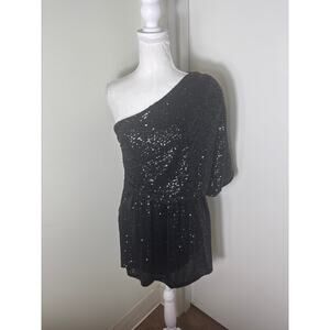 Karlie One Shoulder Black Sequin Cocktail Dress Sz L